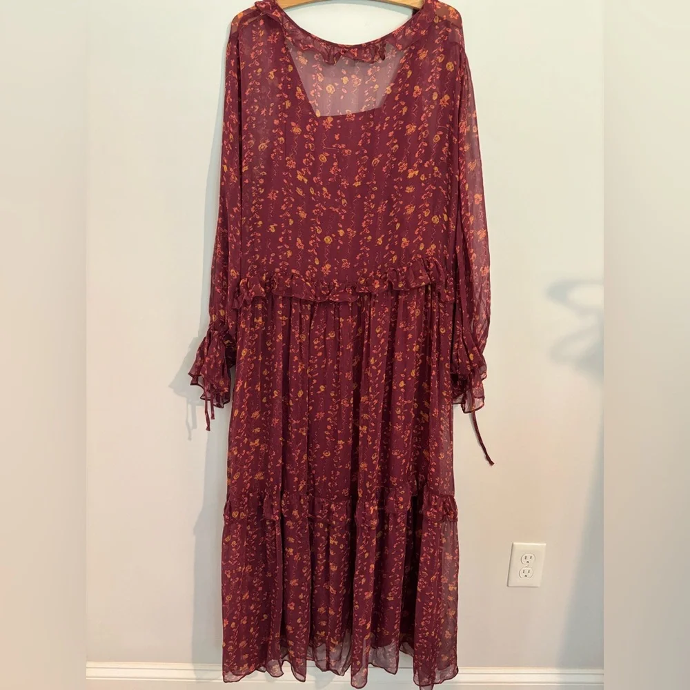 Sundance Lettie Maroon ruffled maxi dress XXL - Picture 3 of 10